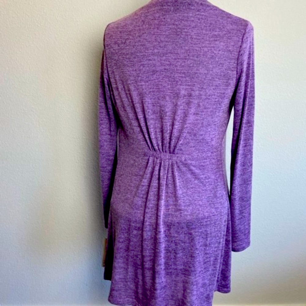MSX Casual Square Pockets Cascading Fringe Hem Purple Heather Style Cardi Jacket